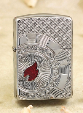 ZIPPO正品之宝打火机 美版原版盔甲 银色 娱乐扑克火焰标志49058