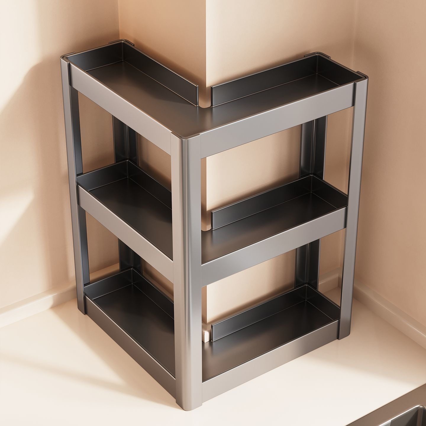 新款转角调料厨房置物架多功能90度台面拐角调味品收纳墙角三角品