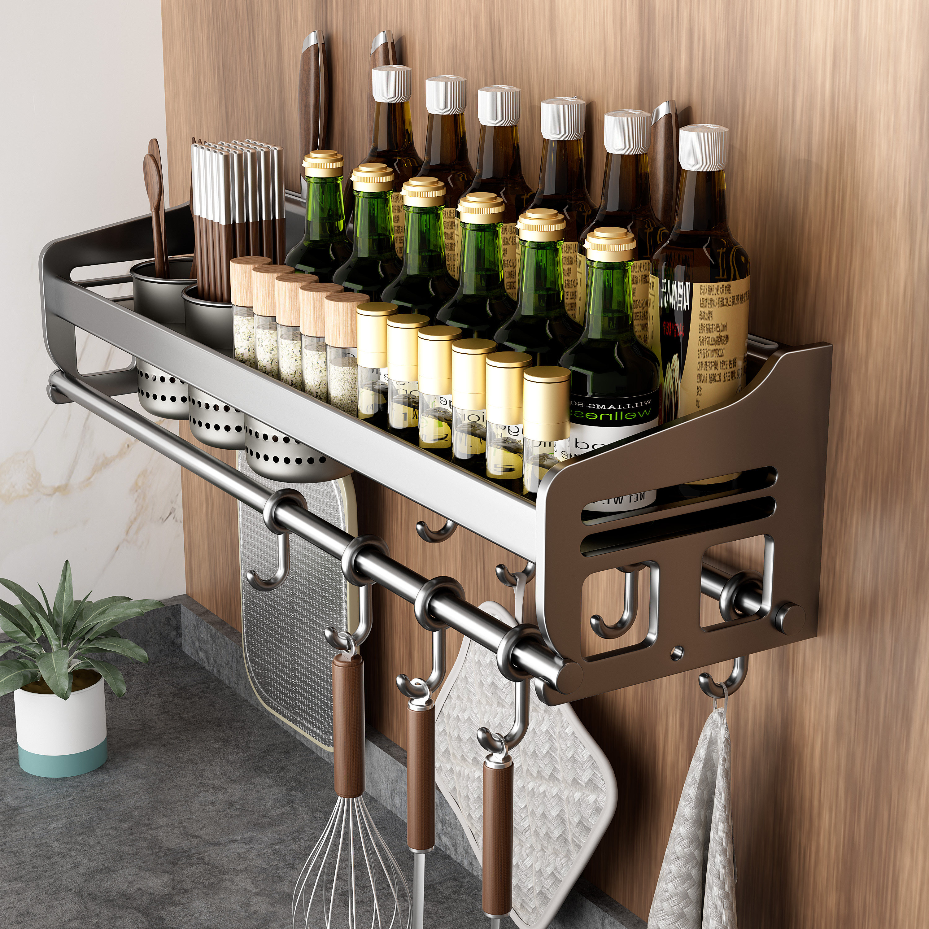 家用调料置物架墙上免打孔收纳架挂架厨房置物架壁挂式多功能筷筒,厨房/烹饪用具,调料置物架,淘宝优惠券,粉丝福利购,淘宝优惠卷