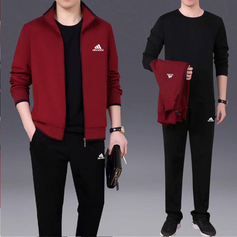 品牌官网adids三叶正版logo运动服套装中老年加绒开衫卫衣两件套