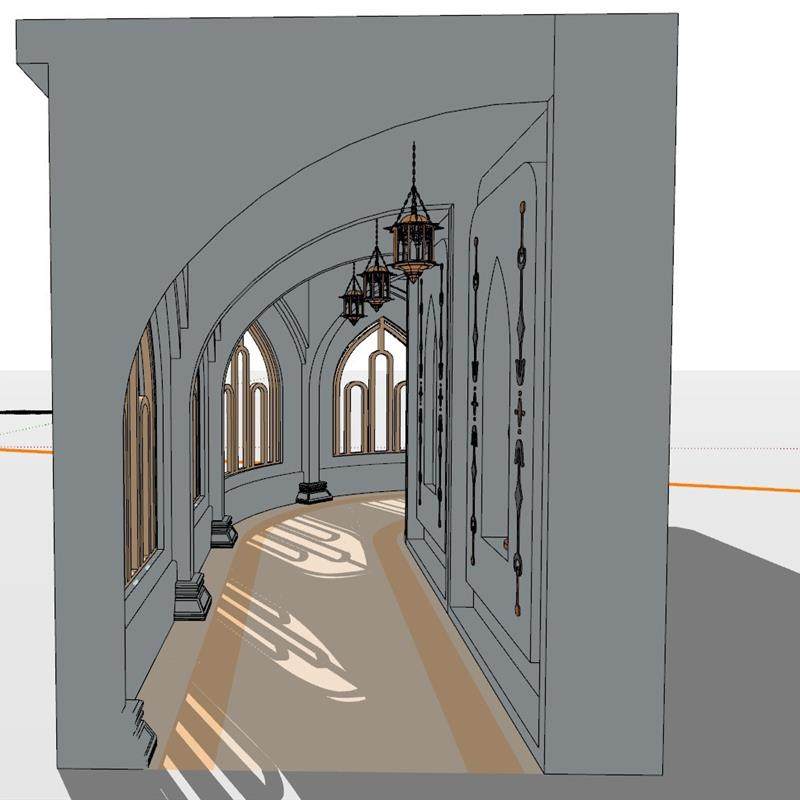【csp】【模型】C48西幻宫廷风走廊三段式可组合可拆分 场