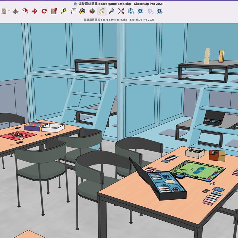 【su模型04】韩式桌游吧 咖啡吧 游戏吧 3d模型