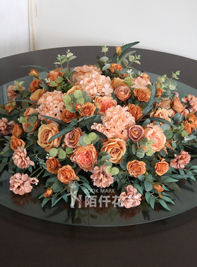 高档酒店餐桌仿真花摆件摆花桌面大圆桌转盘台花摆设餐厅装饰花艺