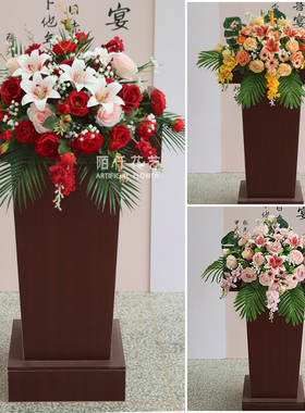 新款演讲台百合花发言台迎宾区布置主席台仿真花艺司仪台挂式假花
