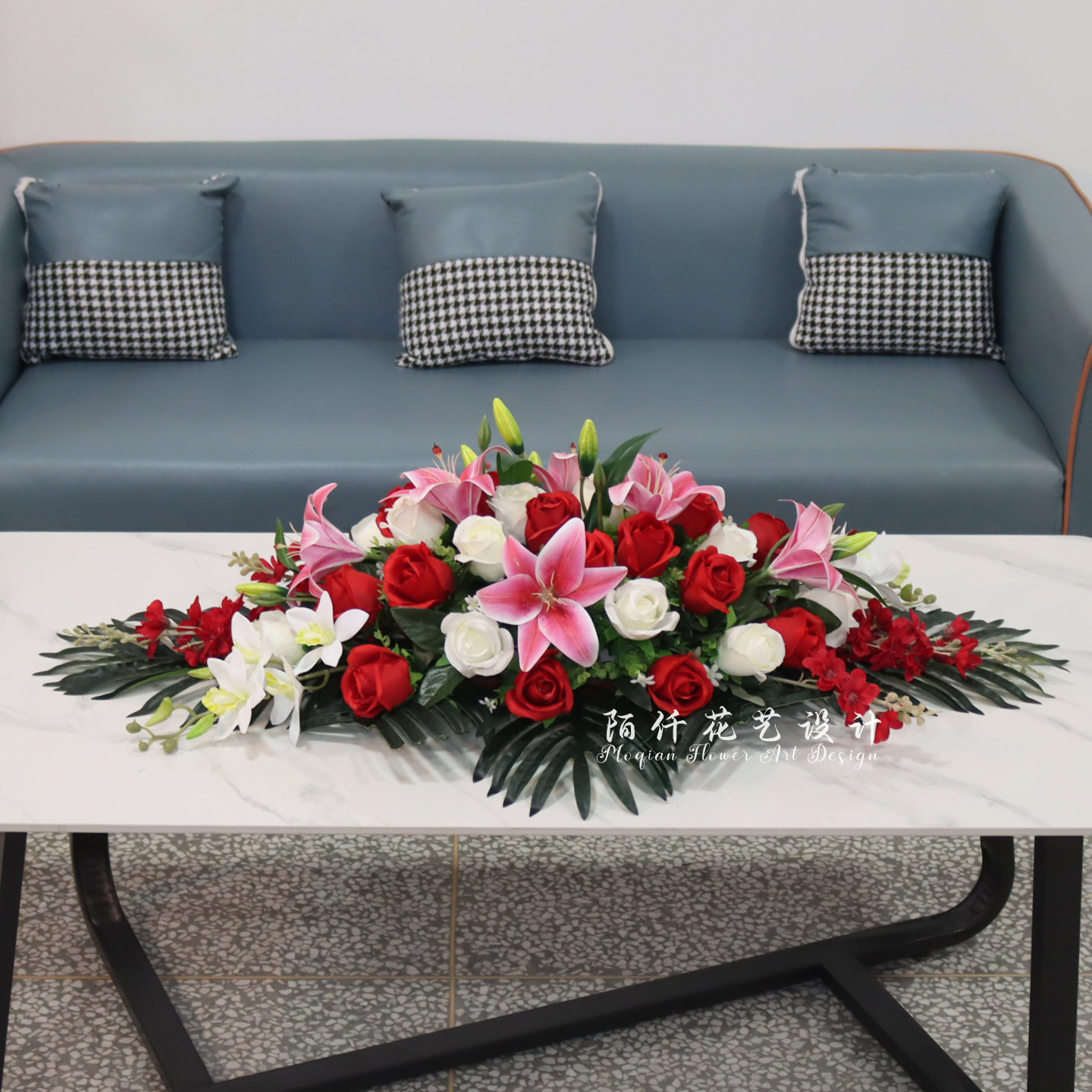 百合仿真花会议桌花商务台花酒店签到台长桌假花装饰餐桌花摆花艺