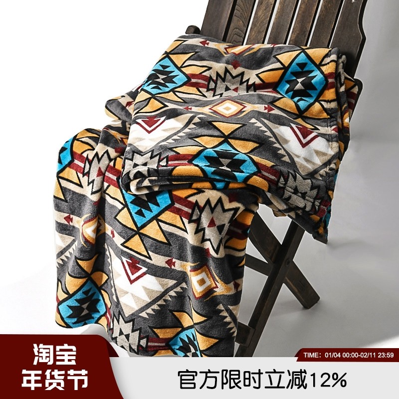 多带2条！260克重法兰绒美式咔叽纳瓦霍风格毛毯！尺寸180*200CM,床上用品,休闲毯/毛毯/绒毯,淘宝优惠券,粉丝福利购,淘宝优惠卷