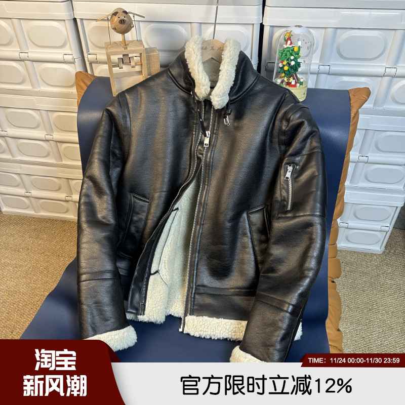 法国加绒保暖皮毛一体飞行外套