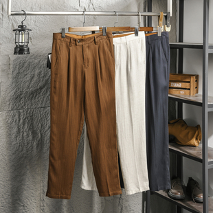 高端天丝亚麻柔软抗皱休闲裤 9.9K意奢牛裤 男士 夏季 垂坠老钱风