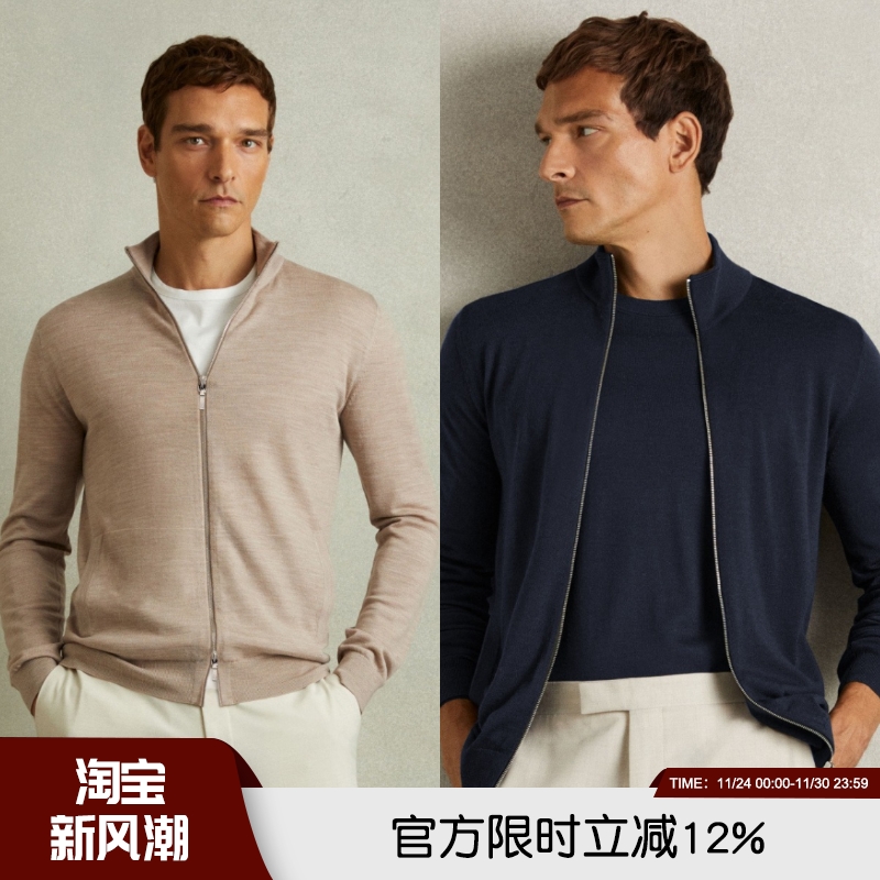 柜3W1！轻奢美丽诺绵羊毛~秋冬男士飞行员复古针织双拉链开衫外套