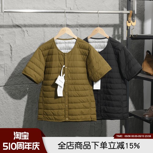 羽绒服半袖叠穿无领短袖外套