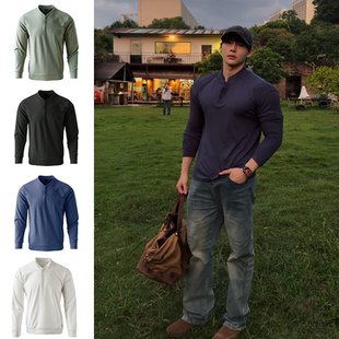 亨利领长袖 运动弹力抗皱通勤亲肤透气T恤打底衫 秋冬男士 帅气有型