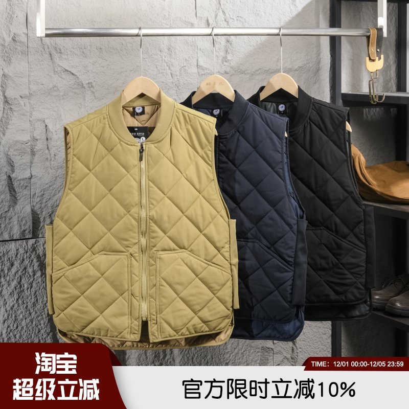 日系复古菱形绗缝设计秋冬男士夹棉保暖棒球领百搭坎肩潮流马甲潮