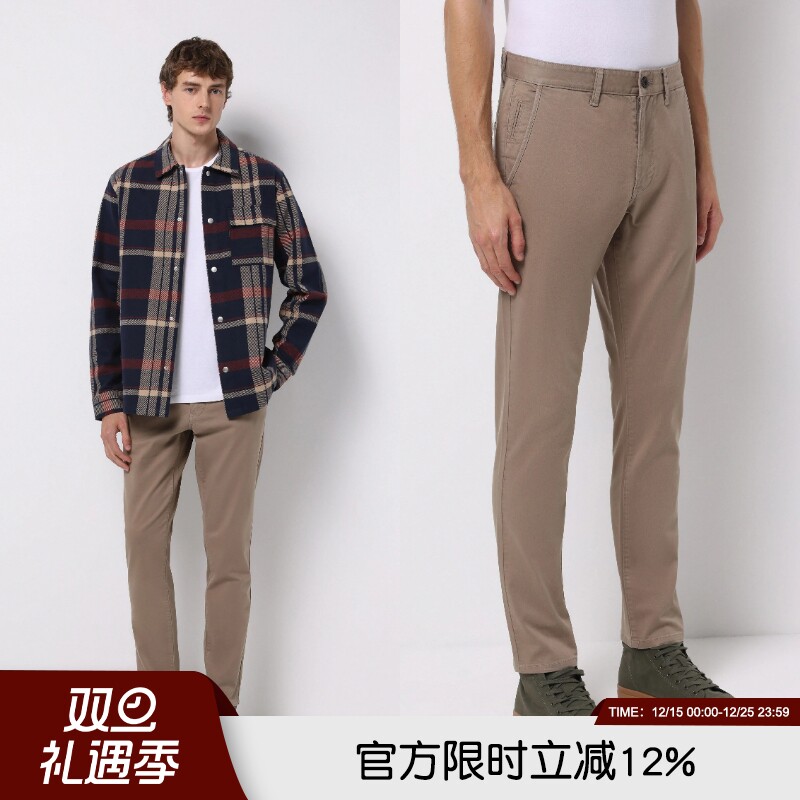 坚如磐石！品质精湛！欧单秋冬高端水洗纱卡棉质弹力透气休闲裤男