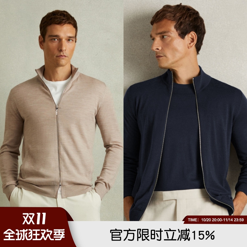 柜3W1！轻奢美丽诺绵羊毛~秋冬男士飞行员复古针织双拉链开衫外套