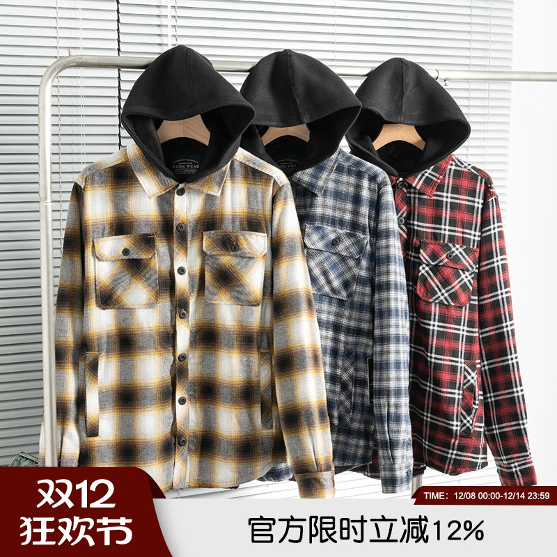 宽松大码水洗磨毛格子衬衫男外套