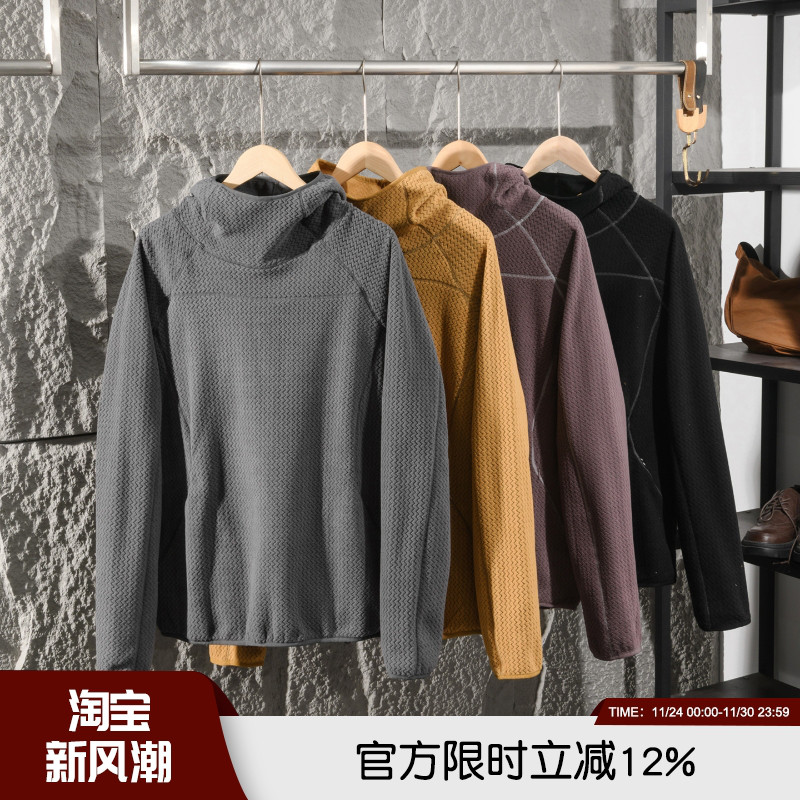 水波浪纹理抓绒衣2025年秋冬新款男士哈苏连帽卫衣宽松情侣帽衫潮