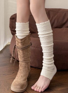 踩脚袜套羊毛小腿袜女日系复古镂空花边秋冬保暖配靴子雪地靴长袜