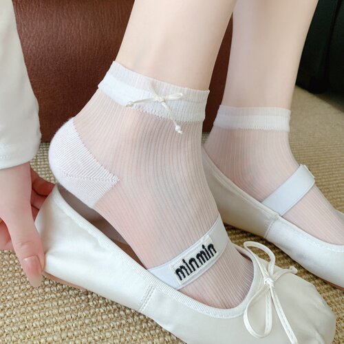 薄款玻璃丝水晶丝甜美蝴蝶结短筒