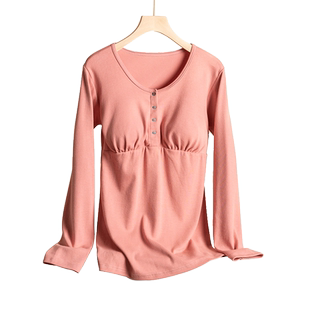 纯棉哺乳上衣孕妇秋衣喂奶打底衫家居月子服单件保暖加厚春秋冬季