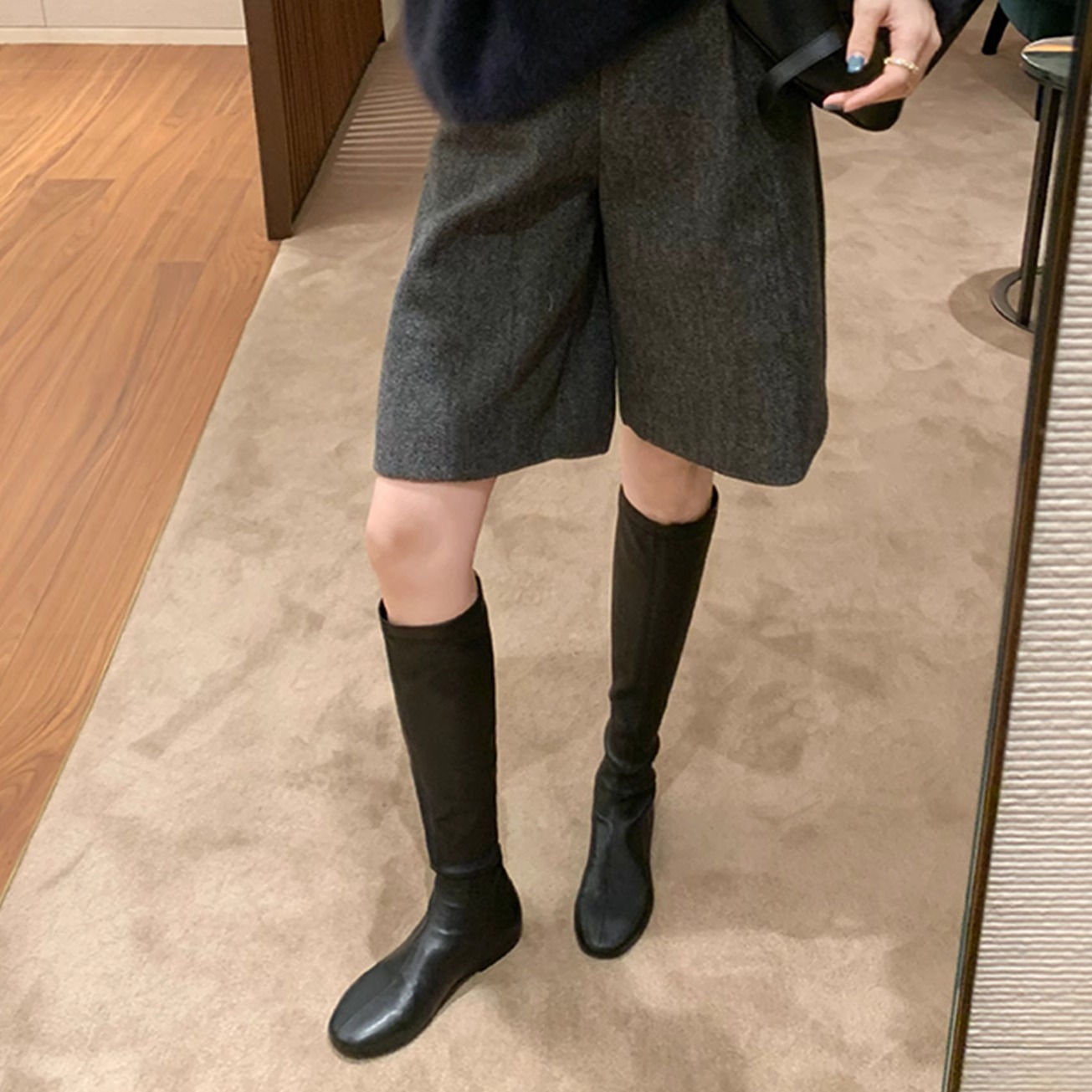 柔软羊皮弹力高筒瘦瘦靴子女秋冬新款包腿骑士靴女平底通勤长筒靴