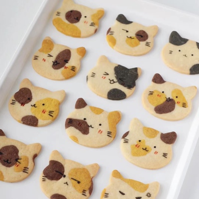 手工曲奇饼干小猫猫咪头三花甜品台宝宝宴生日礼物儿童零食无添加