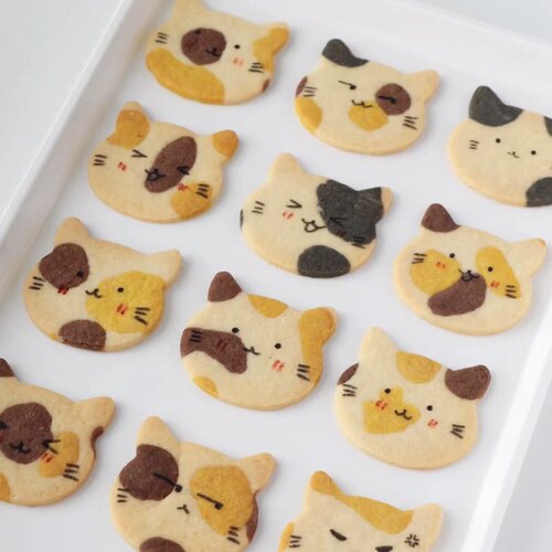 手工曲奇饼干小猫猫咪头三花甜品台宝宝宴生日礼物儿童零食无添加