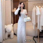 2026秋冬新款 白色羽毛3w针刺绣女高级感连衣裙