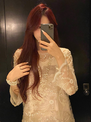 Haltz罗马假日重工亮片钉珠喇叭袖显瘦直筒裙气质轻奢显瘦连衣