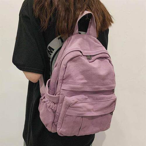 acity Solid Color Womens Backpack Student Zipper School Bag