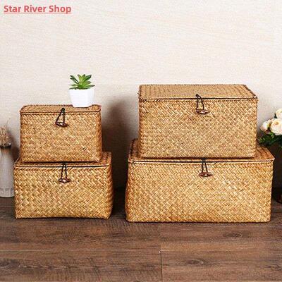 Seaweed Storage Basket Handwoven Storage Box with Lid Sundr
