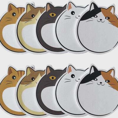 30 sheets Kawaii Chubby Cat Sticky Notes Memo Pad Bookmarks