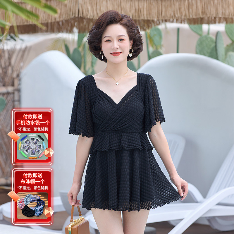 2025新款中老年妈妈连体泳衣女保守大码胖mm遮肚显瘦遮肉温泉泳装