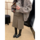 私服skirt 秋冬半身裙 调橄榄绿 老钱感立裁毛呢A字腰带半身裙