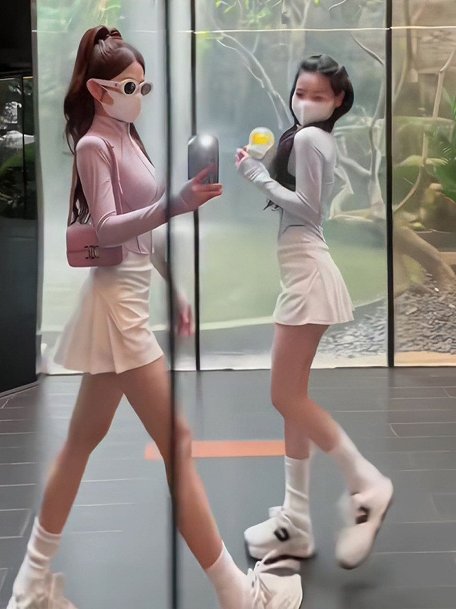 有货夏季防晒不规则下摆短外套女+高腰运动裙裤高尔夫网球两件套