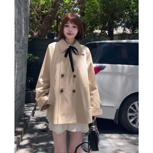 2026韩系翻领风衣外套后背大衣女