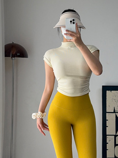 氧气女孩瑜伽服短袖半高领显瘦弹力上衣运动春夏健身服跑步训练