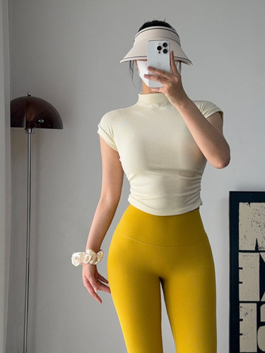 氧气女孩瑜伽服短袖半高领显瘦弹力上衣运动春夏健身服跑步训练