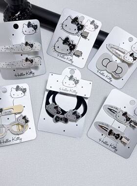 Hello Kitty高级黑色蝴蝶结银色可爱卡通亚克力发夹00331