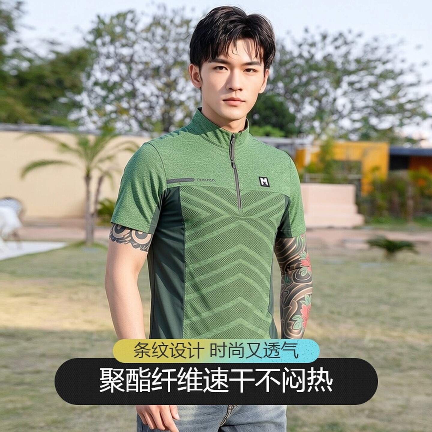 夏季户外速干t恤男短袖修身立领徒步登山衣快干透气休闲体恤弹力