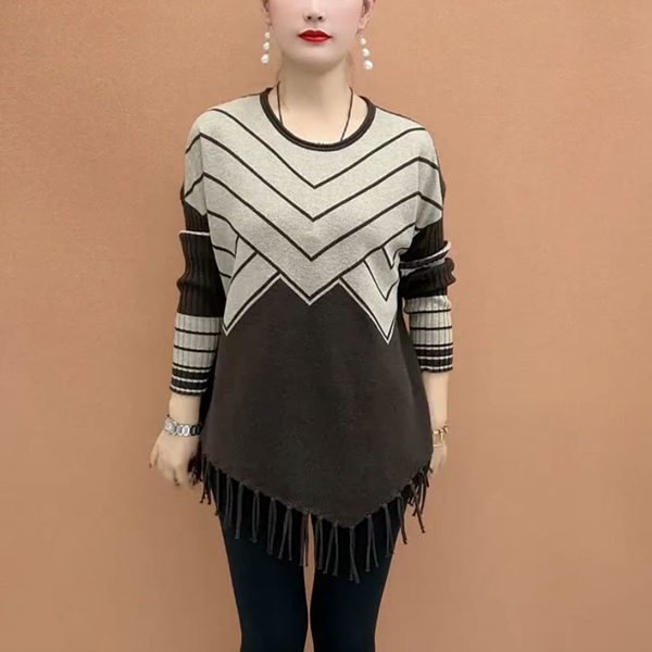 宽松时尚圆领流苏针织衫女