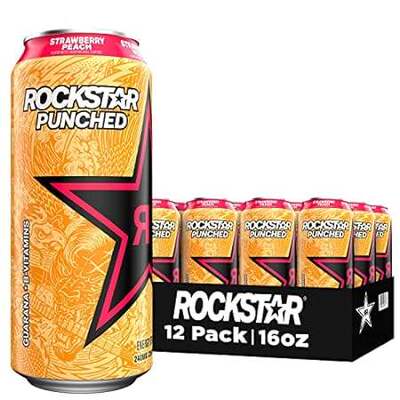 Rockstar Energy Drink Punched Strawberry Peach， 16oz Cans