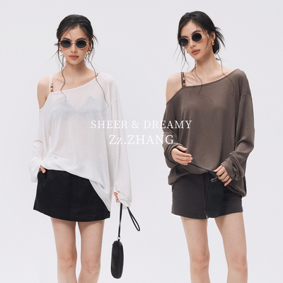 ZzZHANG宽松柔软露肩长袖T恤罩衫