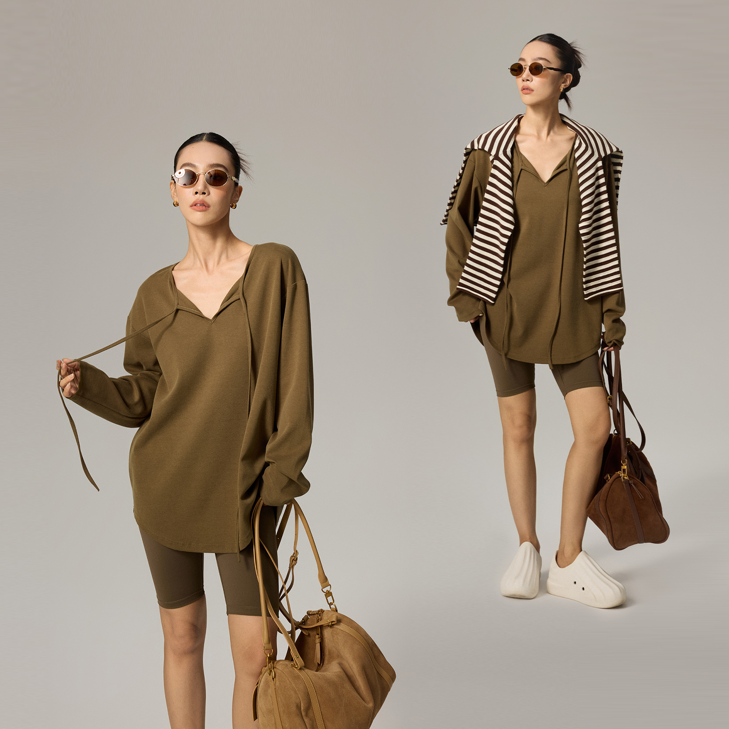 V字领慵懒休闲长袖秋冬新款打底