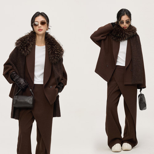 复古廓形羊毛混纺斜纹西服套装