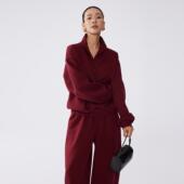 氛围感穿搭 阔腿裤 冬季 ZzZHANG 红色休闲开衫 内搭立领卫衣 套装