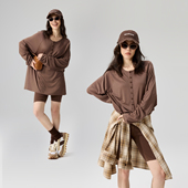 ZzZHANG｜时尚 格调_宽松慵懒亨利领开门禁长袖 T恤上衣遮肉不挑人