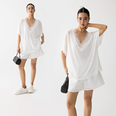 ZzZHANG｜轻盈呼吸_夏季 浪漫蕾丝拼接假两件休闲V领短袖 T恤上衣