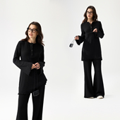 ZzZHANG｜轻奢腔调_老钱风时尚 女 套装 亨利领开门襟长袖 微喇长裤