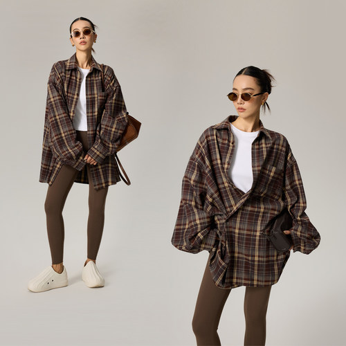 百搭格子慵懒休闲衬衫秋廓形衬衣