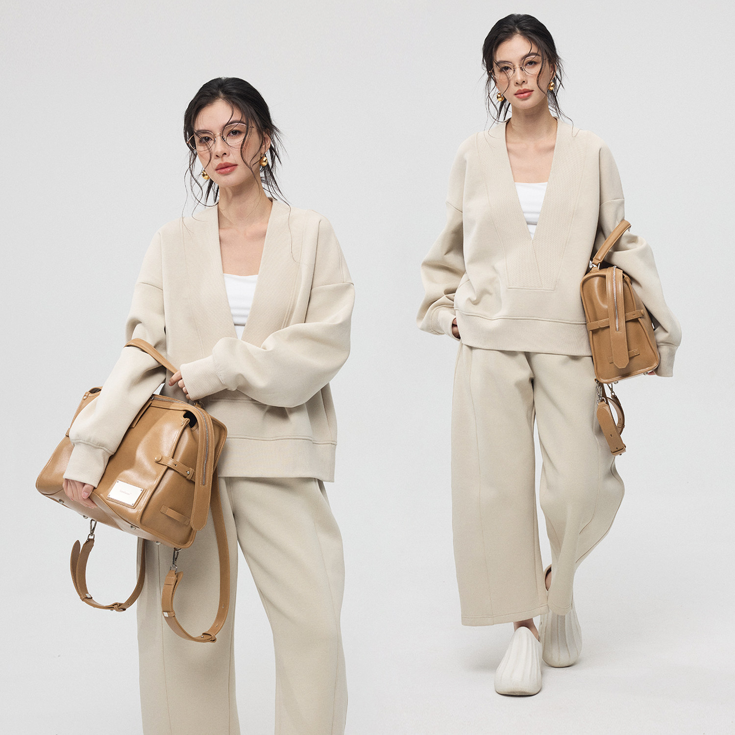 ZzZHANG｜时髦极简_松弛老钱风空气层大V领设计弯刀裤休闲套装,女装/女士精品,休闲运动套装,淘宝优惠券,粉丝福利购,淘宝优惠卷